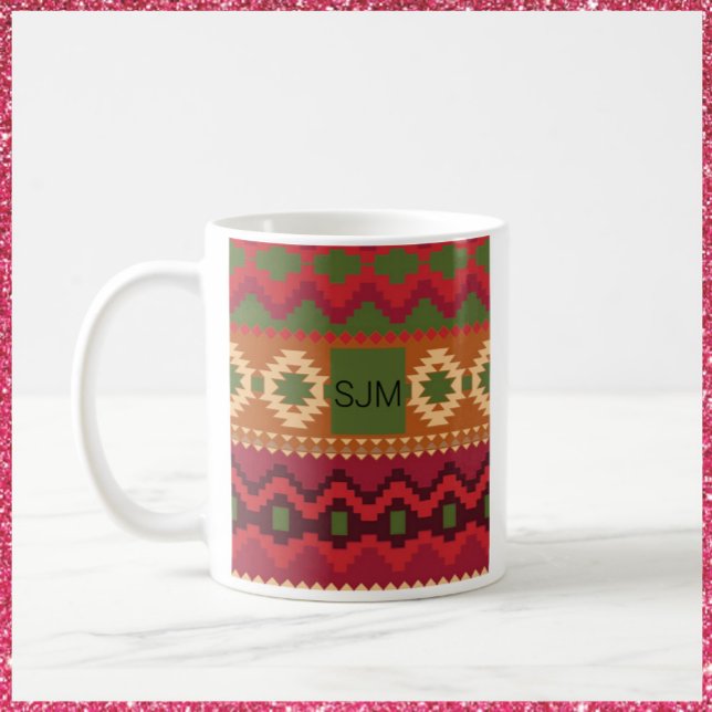 Sydvästra Aztec Stil Rosa Grönt och Brown Kaffemugg (Skapare uppladdad)