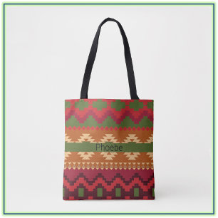 Sydvästra Aztec Stil Rosa Grönt och Brown Tygkasse