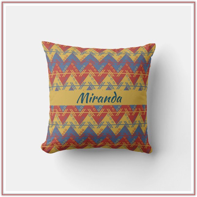 Sydvästra Boho Blue Red och Guld Kudde (Skapare uppladdad)