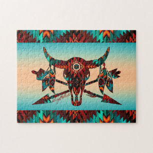Sydvästra Buffalo Skull och pilar Jigszle Puzzle Pussel
