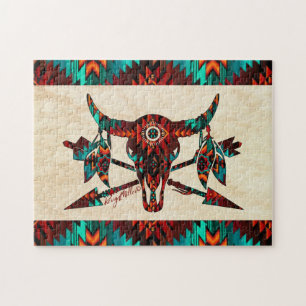Sydvästra Buffalo Skull och pilar Jigszle Puzzle Pussel