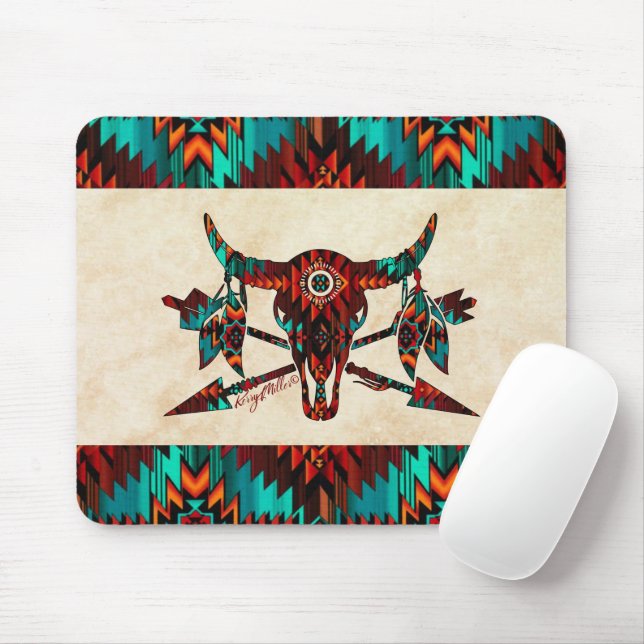 Sydvästra Buffalo Skull och pilar Musmatta (Med mus)