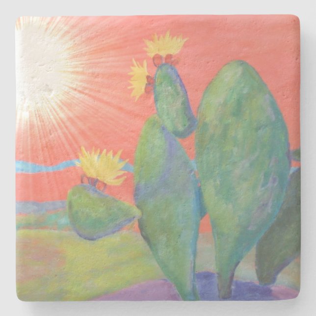 Sydvästra Cactus Sunset Stenunderlägg (Framsidan)