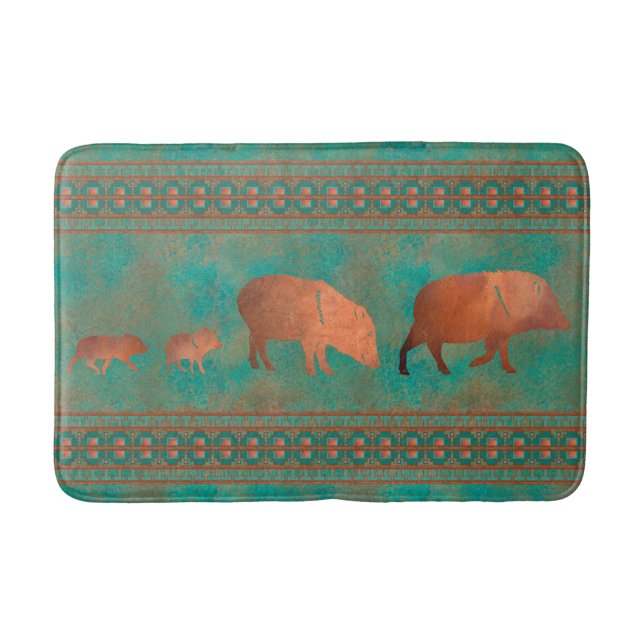 Sydvästra Cute Javelina Family Copper Teal Medium Badrumsmatta (Framsidan)
