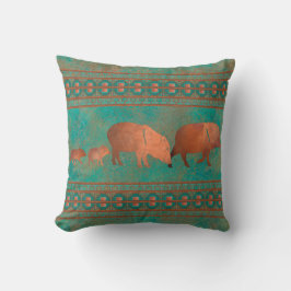 Sydvästra Cute Javelina Family Teal Copper 16 tum Kudde