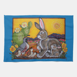 Sydvästra Desert Animals Rabbit Quail Cactus Cute Kökshandduk