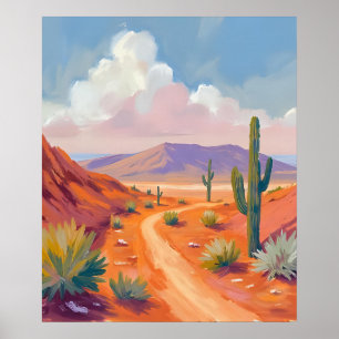 Sydvästra Desert Road med Cacti Poster