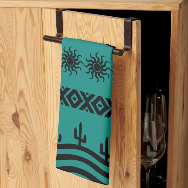 Sydvästra design - Teal and Black Kitchen Towers Kökshandduk (Thirds Fold)