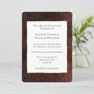 Sydvästra Faux Brown Leather Cowhide Bröllop Inbjudningar