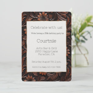 Sydvästra Faux Brown Leather Cowhide Flowers Inbjudningar