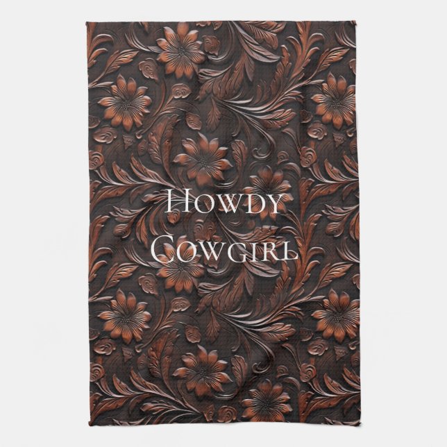 Sydvästra Faux Brown Leather Cowhide Flowers Kökshandduk (Vertikal)