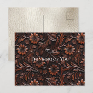 Sydvästra Faux Brown Leather Cowhide Flowers Vykort