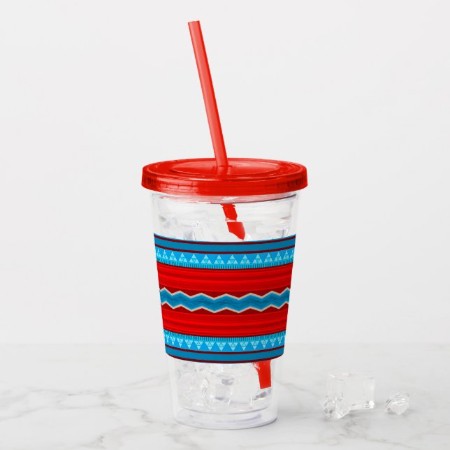 Sydvästra flodcannyon geometrisk röd turkos take away mugg (Framsida Ice)