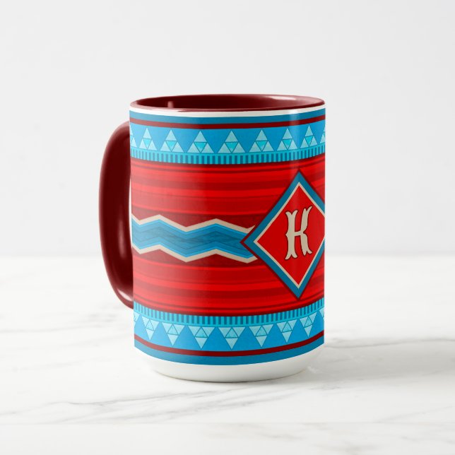 Sydvästra flodcannyon Röd Turkos Monogram Mugg (Framsida vänster)