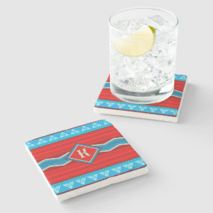 Sydvästra flodcannyon Röd Turkos Monogram Stenunderlägg