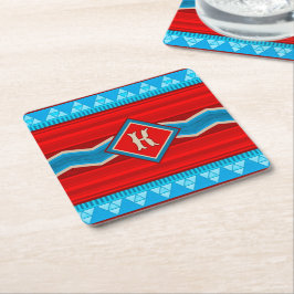 Sydvästra flodcannyon Röd Turkos Monogram Underlägg Papper Kvadrat
