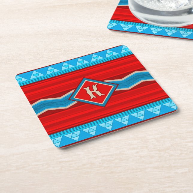 Sydvästra flodcannyon Röd Turkos Monogram Underlägg Papper Kvadrat (Vinklad)