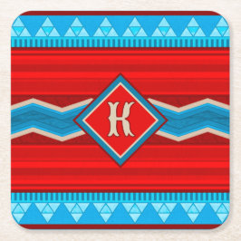 Sydvästra flodcannyon Röd Turkos Monogram Underlägg Papper Kvadrat