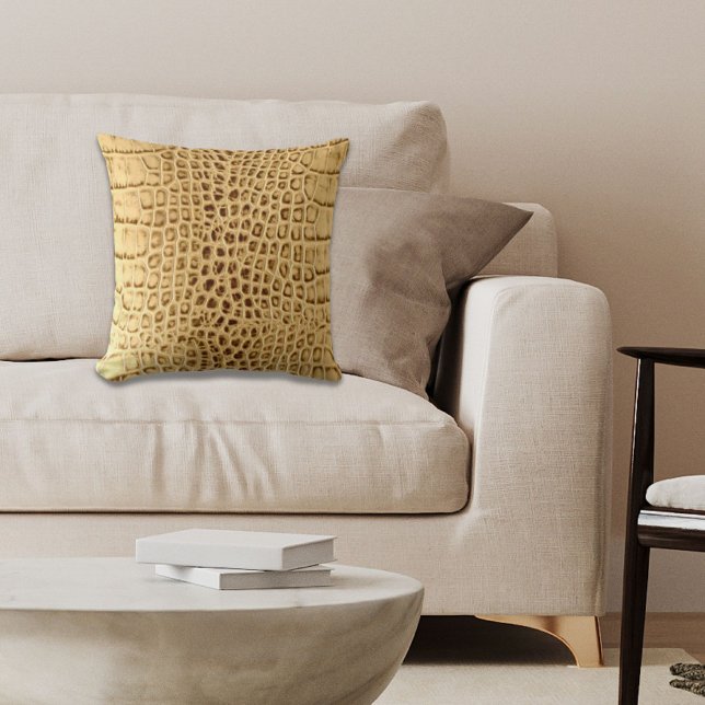 sydvästra Guld-bruna Alligator-läder Kudde (southwestern Gold brown Alligator Leather Throw Pillow)