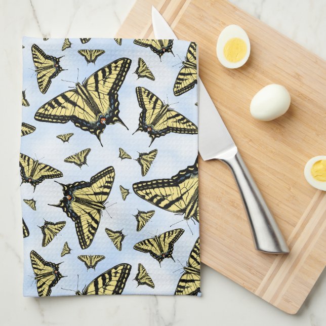 Sydvästra Gulten Swallowtail Butterflies Blå himme Kökshandduk (Vikt i Fjärdedel)
