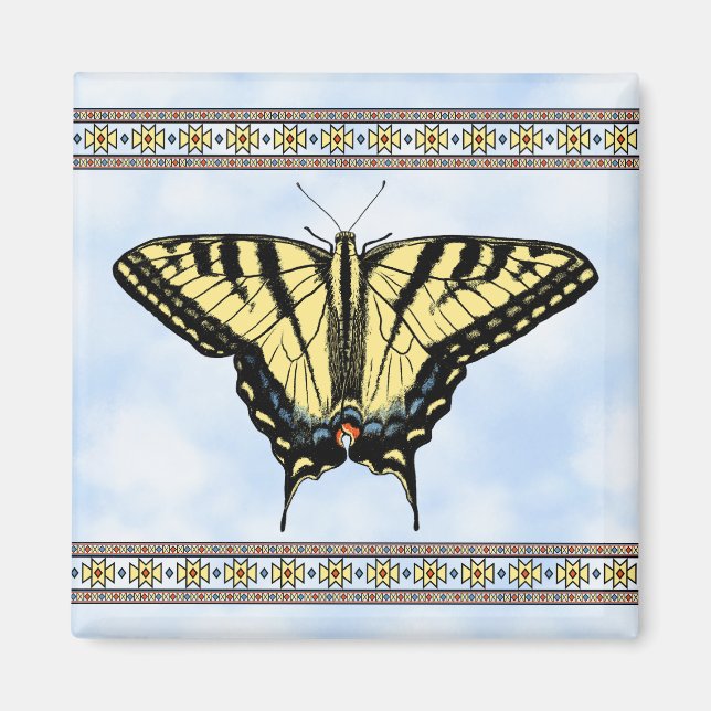 Sydvästra Gulten Swallowtail Butterfly Blå himmel Magnet (Framsidan)