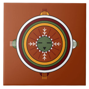 Sydvästra Hopi Native American Tribal Sol Ansikte Kakelplatta