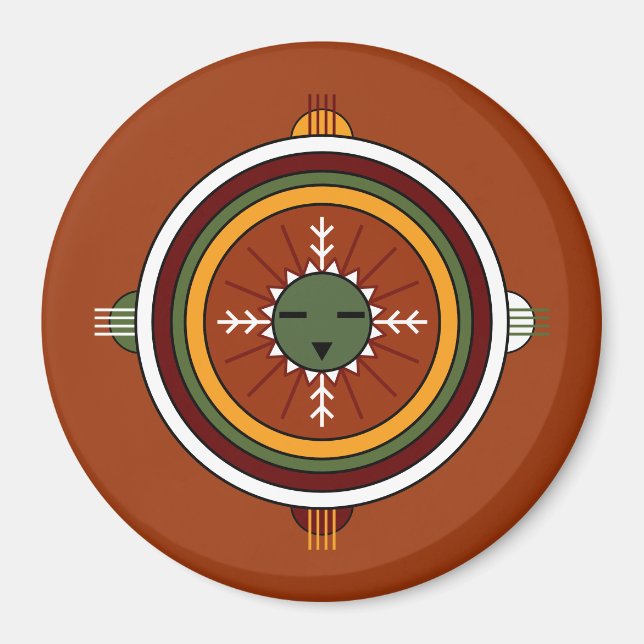 Sydvästra Hopi Native American Tribal Sol Ansikte Magnet (Framsidan)