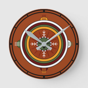 Sydvästra Hopi Native American Tribal Sol Ansikte Rund Klocka
