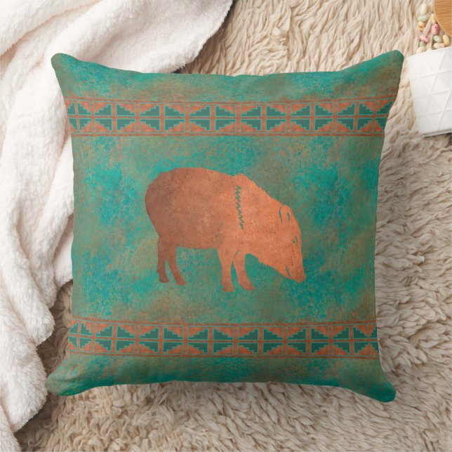 Sydvästra Javelina Mamma Copper Teal Mönster 20in Kudde (Filt)