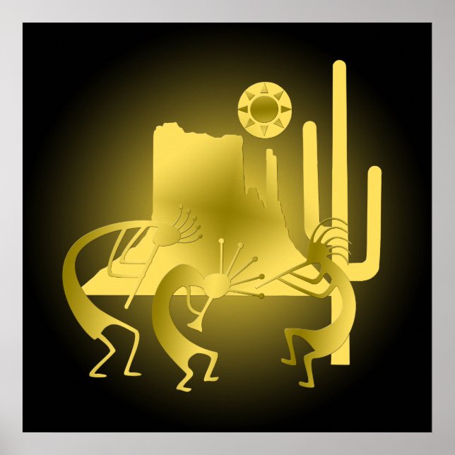 Sydvästra Kokopelli i Black & Guld Poster (Framsidan)