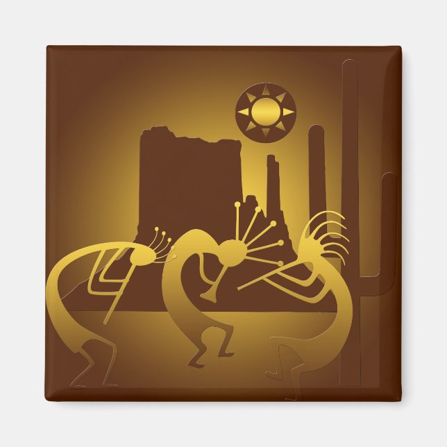 Sydvästra Kokopelli i Burgundy och Guld Magnet (Framsidan)