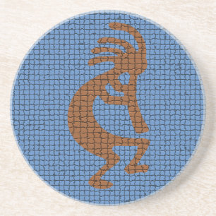 Sydvästra Kokopelli med Flute Earth Tone Mosaic Underlägg Sandsten