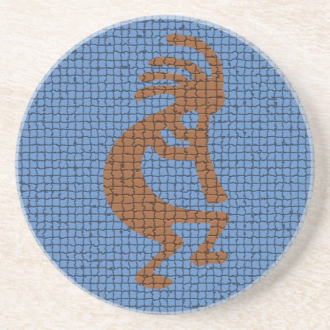Sydvästra Kokopelli med Flute Earth Tone Mosaic Underlägg Sandsten (Framsidan)