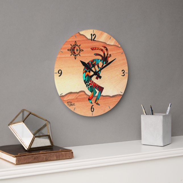 Sydvästra Kokopelli Round Wall Clock Stor Klocka (Kontor)