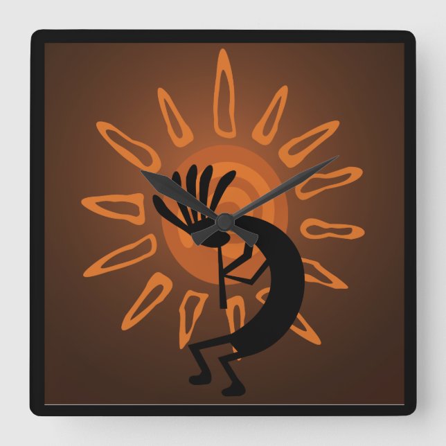 Sydvästra Kokopelli Sol Rustic Clock Fyrkantig Klocka (Framsida)