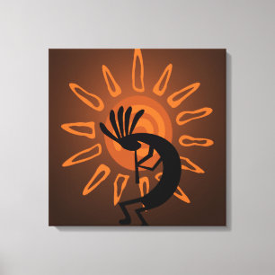 Sydvästra Kokopelli Sol Rustic Wrapped Canvas