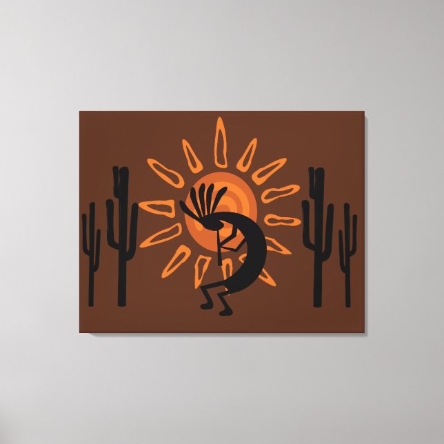 Sydvästra Kokopelli Sol Rustic Wrapped Canvas (Framsida)