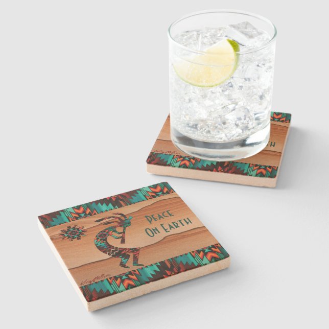 Sydvästra Kokopelli som spelar Flute Stenunderlägg (Sidan)