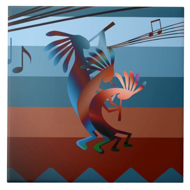 Sydvästra Kokopelli Sunset Music Large Tile Kakelplatta (Framsidan)