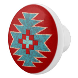 Sydvästra Mesas Red & Turquise geometric mönster Knopp