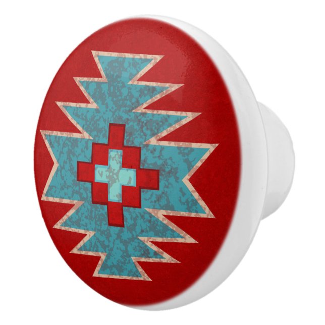 Sydvästra Mesas Red & Turquise geometric mönster Knopp (Höger)