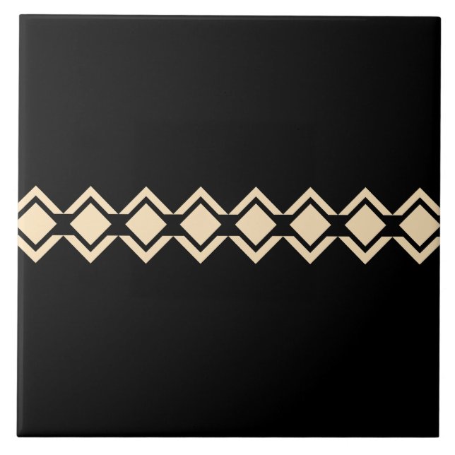 Sydvästra Native American Geometric Black och Tan Kakelplatta (Framsidan)
