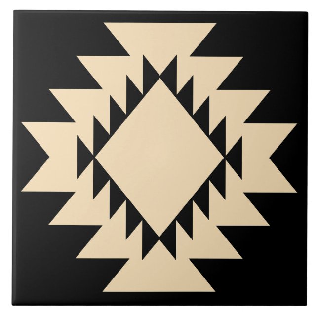 Sydvästra Native American Geometric Black och Tan Kakelplatta (Framsidan)