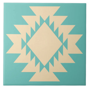 Sydvästra Native American Geometric Turquise Tan Kakelplatta