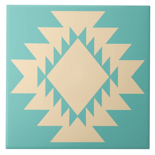 Sydvästra Native American Geometric Turquise Tan Kakelplatta (Framsidan)