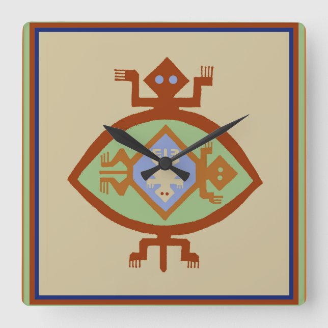 Sydvästra Native American Mimbres Turtle Clock Fyrkantig Klocka (Framsida)