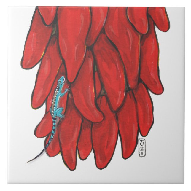 Sydvästra ödlan & Red Chile Pepper Ristra Mural Kakelplatta (Framsidan)