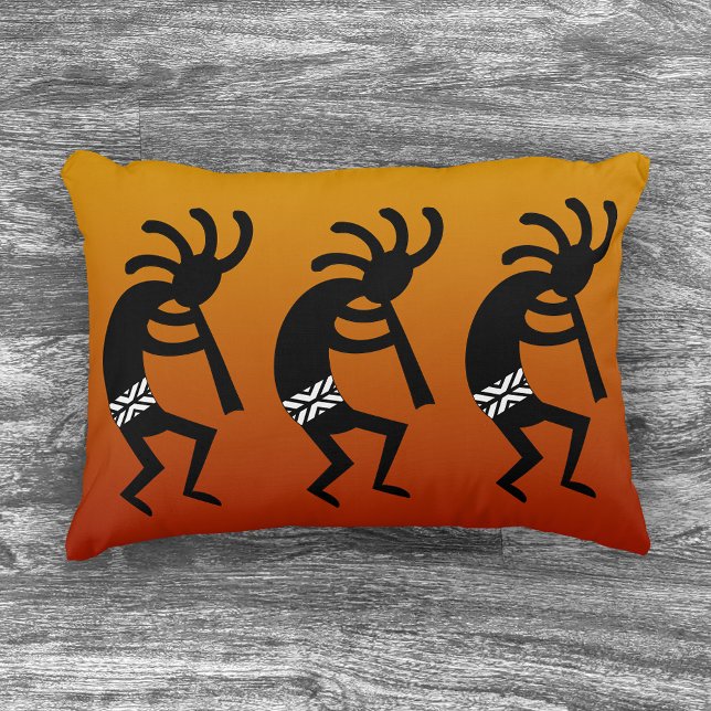 Sydvästra Orangen och Black Dancing Kokopelli Prydnadskudde (Skapare uppladdad)
