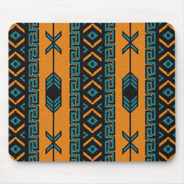 Sydvästra Orangen Turquise Tribal Aztec Design Musmatta (Framsidan)