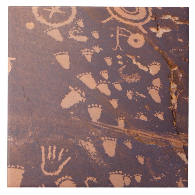 Sydvästra Petroglyph Native American Footprint Kakelplatta (Framsidan)